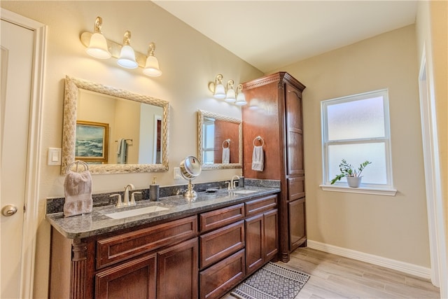 bathroom with wood-type flooring and vanity