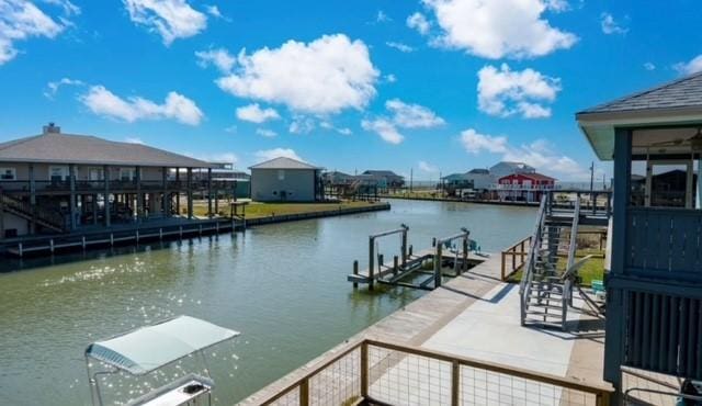 dock area with a water view