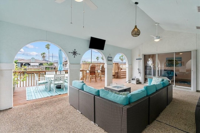 15230 Isla Pinta Ct, Corpus Christi, TX 78418 - view of patio with an outdoor hangout area, ceiling fan, outdoor dining space, and a deck