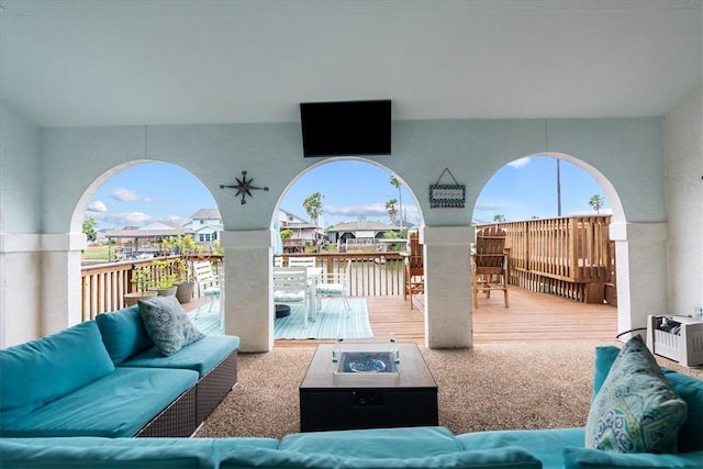 15230 Isla Pinta Ct, Corpus Christi, TX 78418 - view of patio / terrace featuring an outdoor living space with a fire pit, a wooden deck, and outdoor dining area