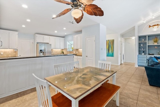 15230 Isla Pinta Ct, Corpus Christi, TX 78418 - dining space featuring light tile patterned floors, a ceiling fan, built in features, and recessed lighting