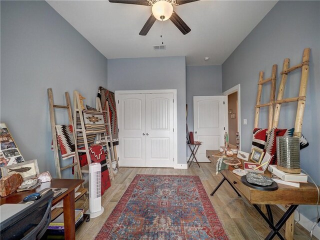 interior space featuring ceiling fan and light hardwood / wood-style floors