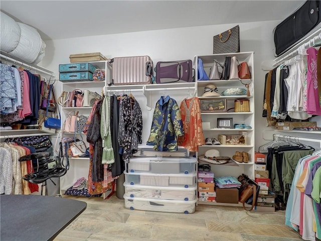 spacious closet with light hardwood / wood-style flooring