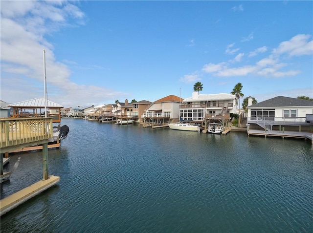 view of dock with a water view