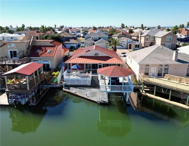 exterior space with a water view