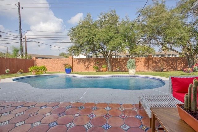 view of pool with a patio area, a fenced backyard, and a fenced in pool