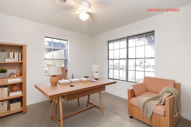 unfurnished bedroom with ceiling fan, a closet, and carpet flooring