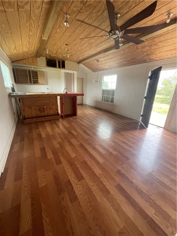 interior space featuring hardwood / wood-style floors, lofted ceiling, and wooden ceiling