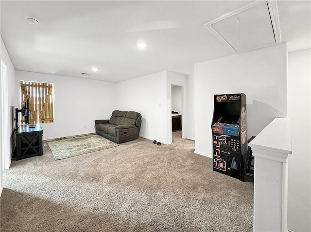 living area with carpet