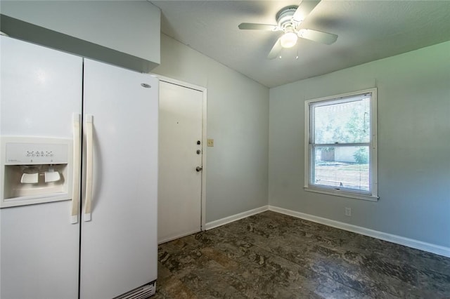 5933 Lucille Dr, Corpus Christi, TX 78412 - kitchen featuring white refrigerator with ice dispenser and ceiling fan