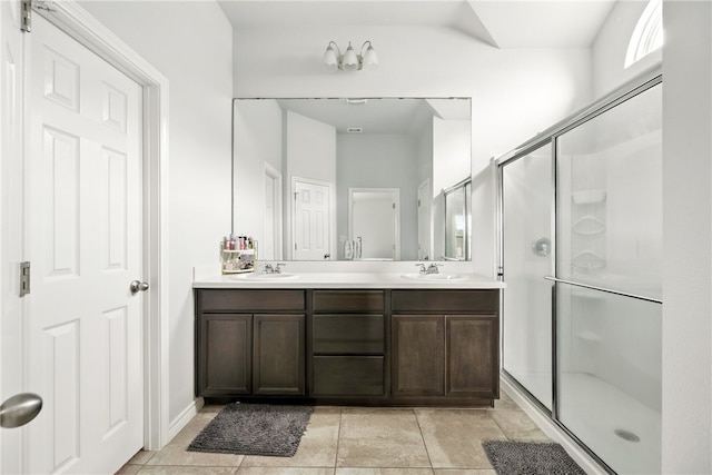 6758 Mikayla St, Corpus Christi, TX 78413 - full bathroom featuring double vanity, a stall shower, and tile patterned floors
