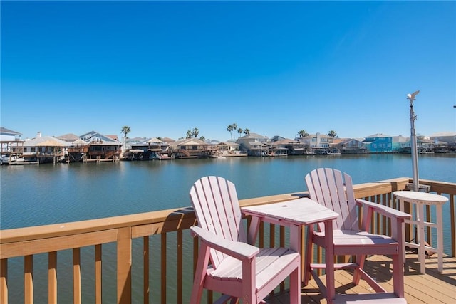 dock area featuring a water view