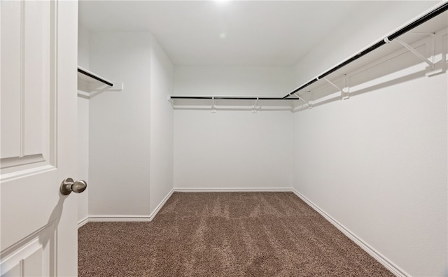 spacious closet featuring dark carpet