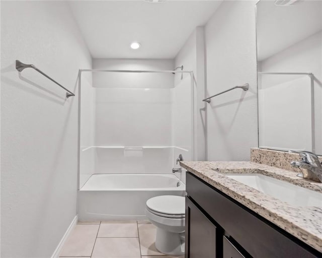 3901 Jayden Dr, Corpus Christi, TX 78410 - full bathroom with vanity, tile patterned flooring, toilet, shower / washtub combination, and baseboards