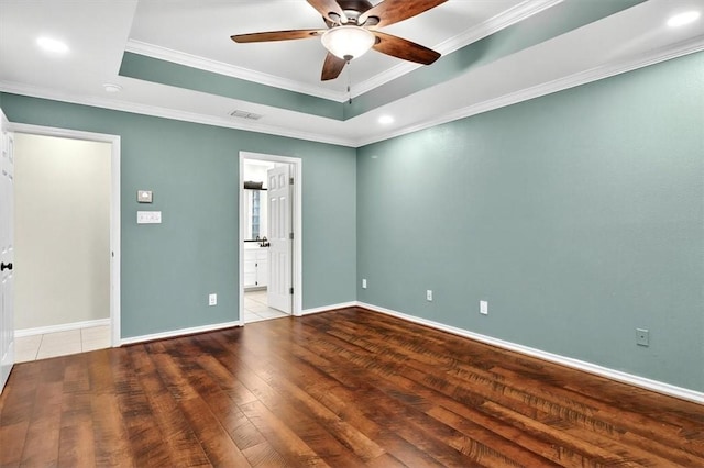 15341 Yardarm Ct, Corpus Christi, TX 78418 - unfurnished bedroom featuring hardwood / wood-style floors, a raised ceiling, crown molding, recessed lighting, and ensuite bath