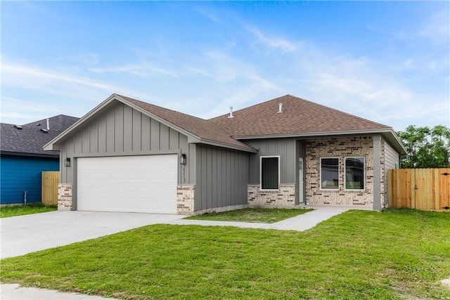 2513 Luzius Dr, Corpus Christi, TX 78418 - ranch-style home featuring a shingled roof, an attached garage, concrete driveway, board and batten siding, and brick siding