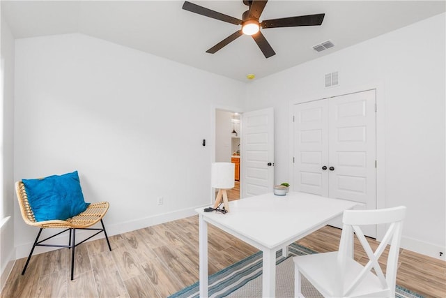 2513 Luzius Dr, Corpus Christi, TX 78418 - office with a ceiling fan, light wood-type flooring, and baseboards