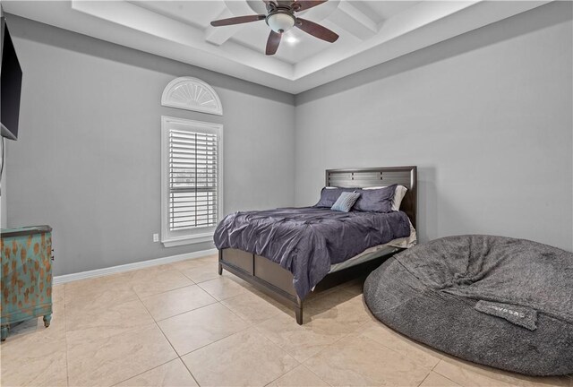 221 Deer Meadows Dr, Alice, TX 78332 - tiled bedroom with a raised ceiling and ceiling fan