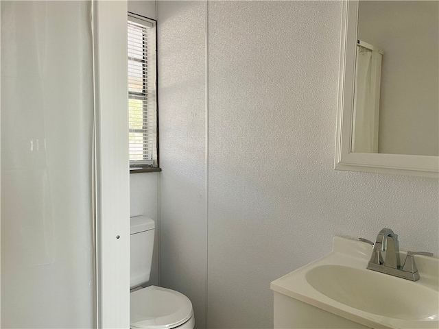 bathroom with vanity, toilet, and a wealth of natural light