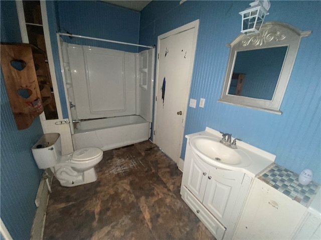 full bathroom with toilet, vanity, and  shower combination