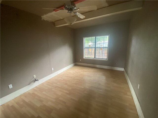 spare room featuring light wood-type flooring and ceiling fan