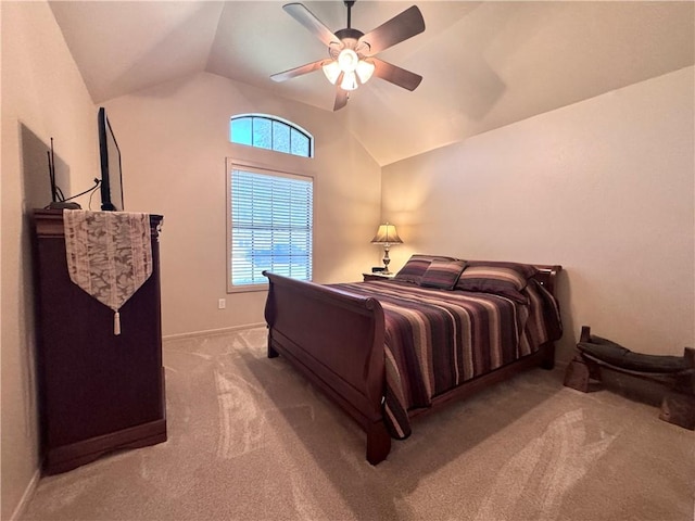 7605 Bayonne Dr, Corpus Christi, TX 78414 - carpeted bedroom with vaulted ceiling and a ceiling fan