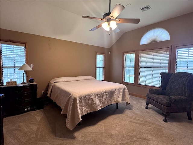7605 Bayonne Dr, Corpus Christi, TX 78414 - carpeted bedroom featuring vaulted ceiling and a ceiling fan