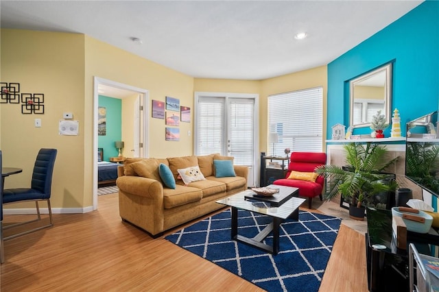 living room with hardwood / wood-style flooring