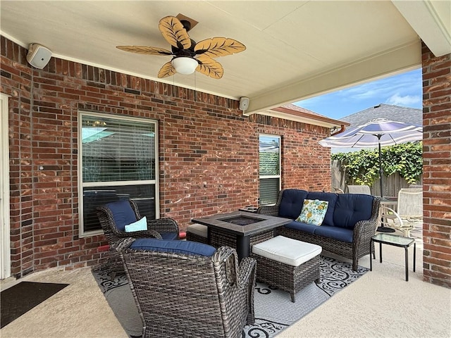 6717 Battery Park Ct, Corpus Christi, TX 78414 - view of patio featuring an outdoor living space with a fire pit and a ceiling fan