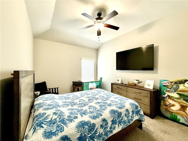6717 Battery Park Ct, Corpus Christi, TX 78414 - bedroom with light colored carpet, ceiling fan, and vaulted ceiling