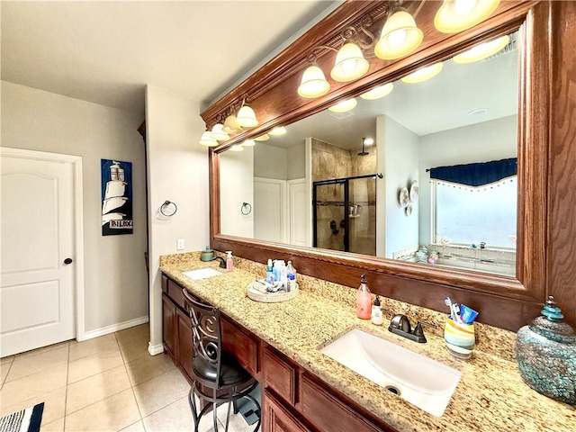 6717 Battery Park Ct, Corpus Christi, TX 78414 - full bath featuring a stall shower, tile patterned floors, and double vanity