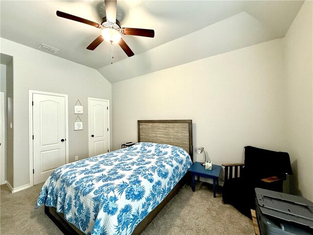 6717 Battery Park Ct, Corpus Christi, TX 78414 - bedroom featuring carpet floors, lofted ceiling, and ceiling fan