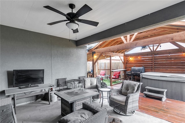 6705 Empire State Dr, Corpus Christi, TX 78414 - view of patio with a hot tub, ceiling fan, a gazebo, and grilling area