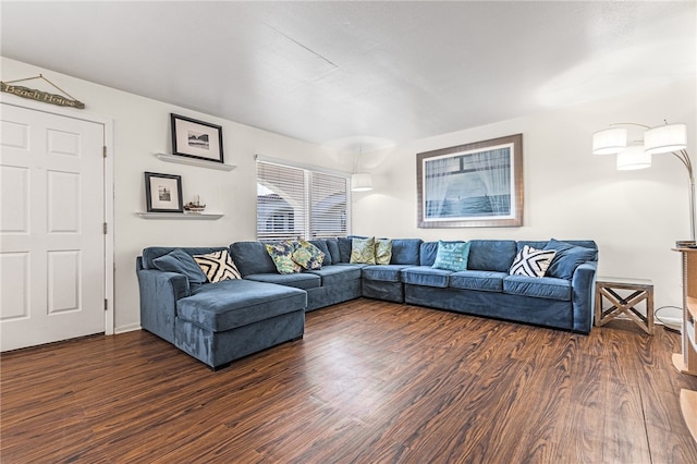 living room with dark wood-type flooring