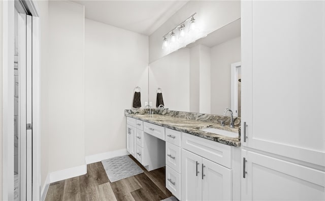 bathroom with wood-type flooring and vanity