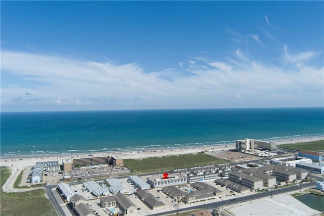 aerial view with a view of the beach and a water view