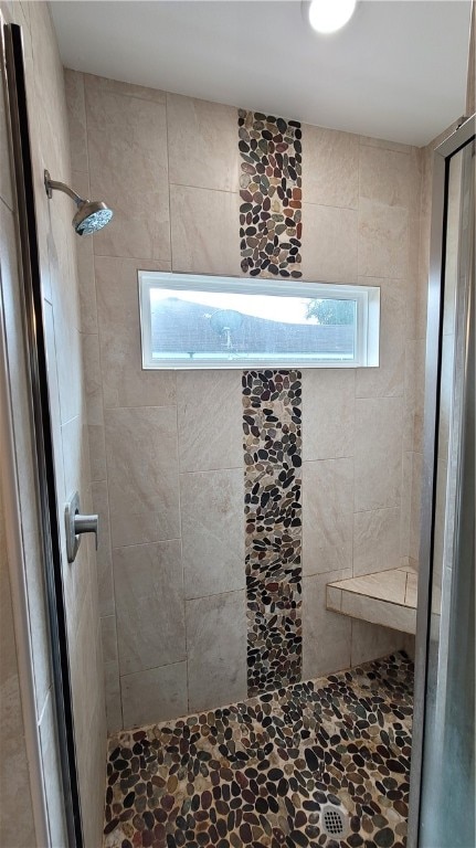 bathroom featuring a wealth of natural light and walk in shower