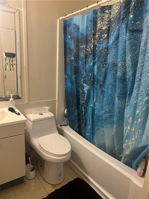 full bathroom featuring vanity, tile patterned flooring, toilet, and shower / bath combination with curtain