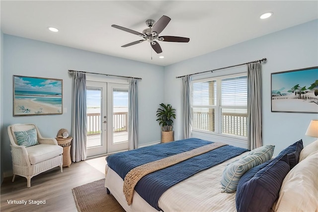 113 Knickerbocker St, Corpus Christi, TX 78418 - bedroom featuring french doors, access to outside, multiple windows, light wood finished floors, and recessed lighting