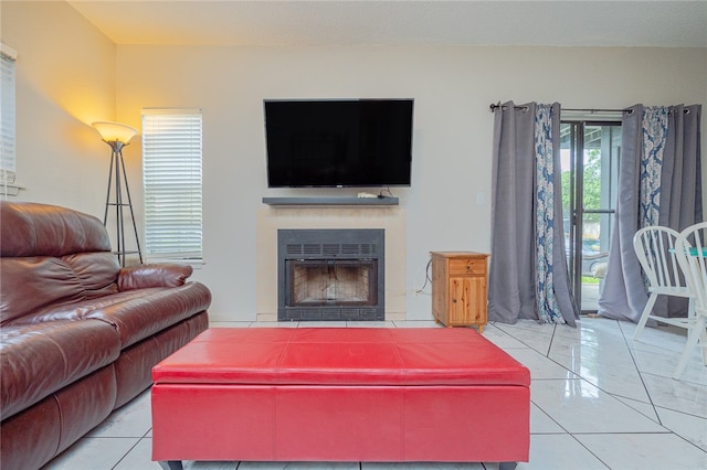 living room with light tile patterned floors