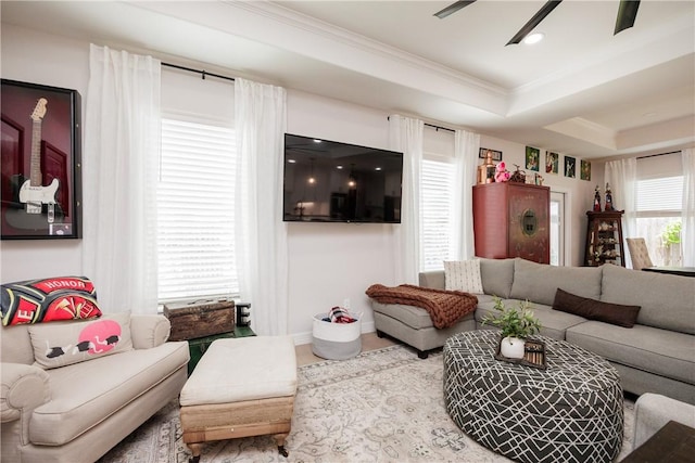 4101 Karo Dr, Corpus Christi, TX 78414 - living area with ornamental molding, a raised ceiling, and recessed lighting