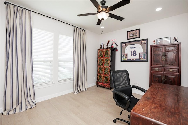 4101 Karo Dr, Corpus Christi, TX 78414 - office area with ceiling fan, recessed lighting, and light wood-type flooring