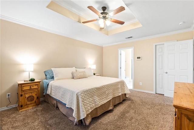 3837 Brockhampton Ct, Corpus Christi, TX 78414 - bedroom with a tray ceiling, ornamental molding, carpet, and ceiling fan