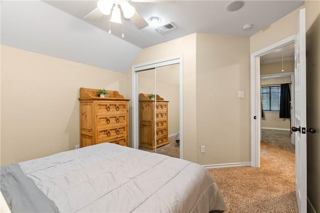 3837 Brockhampton Ct, Corpus Christi, TX 78414 - carpeted bedroom with a closet, lofted ceiling, a ceiling fan, and attic access