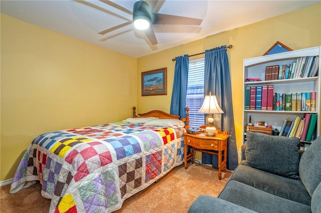 bedroom featuring carpet floors and ceiling fan