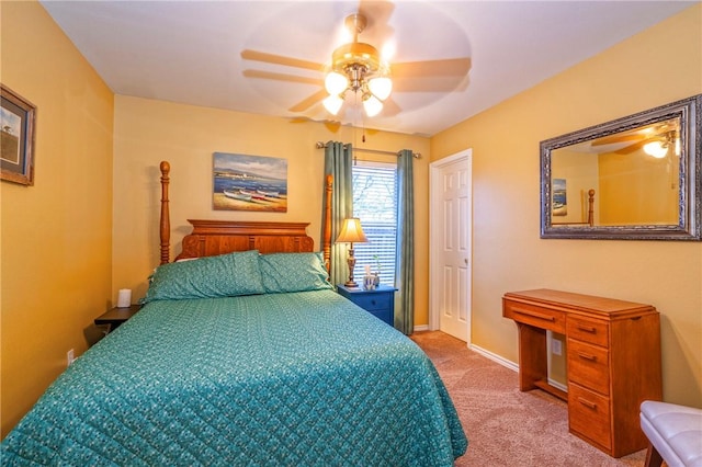 bedroom featuring carpet and ceiling fan