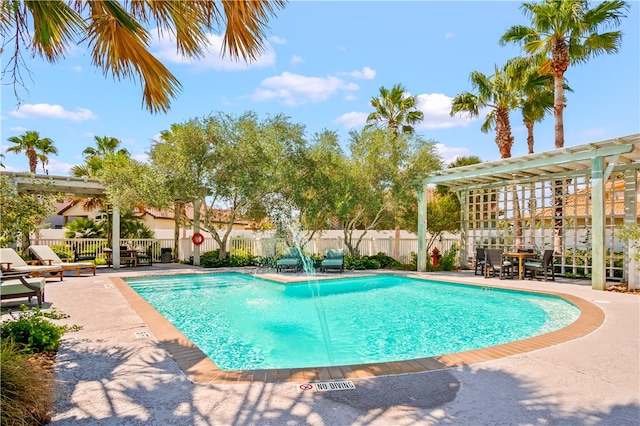 view of pool featuring a patio area and pool water feature