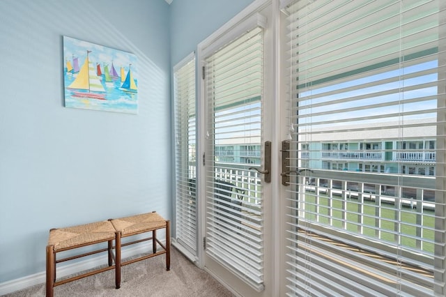 doorway featuring carpet flooring