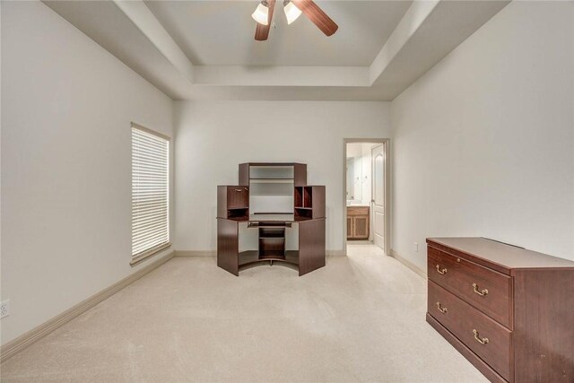 46 E Bar Le Doc Dr, Corpus Christi, TX 78414 - unfurnished office with a tray ceiling, ceiling fan, light colored carpet, and baseboards