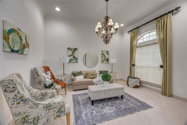 46 E Bar Le Doc Dr, Corpus Christi, TX 78414 - living area with a chandelier, carpet floors, recessed lighting, and baseboards